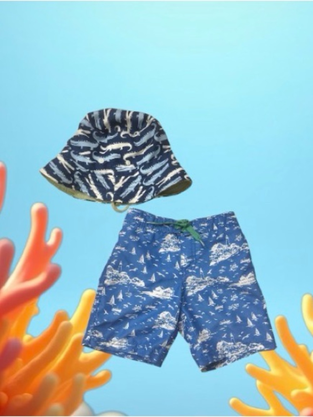 JANIE & AND JACK Intercoastal swim Trunks swimsuit MUDPIE hat lot boys size 3 3T